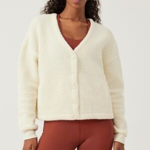 Outdoor Voices MegaFleece Sherpa Wool Cardigan Sweater White Cream Small